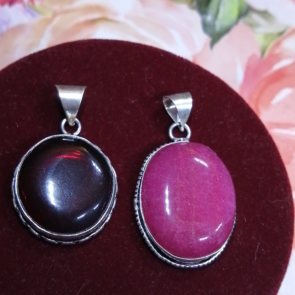 2 Pendants Bundle Simulated Ruby And Created Garnet